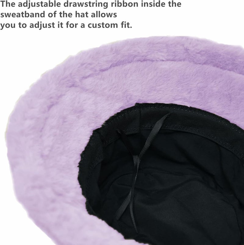 Glory Max Winter Fluffy Plush Bucket Hat Cozy Faux Fur Wide Brim Adjustable Size for Women - Image 4